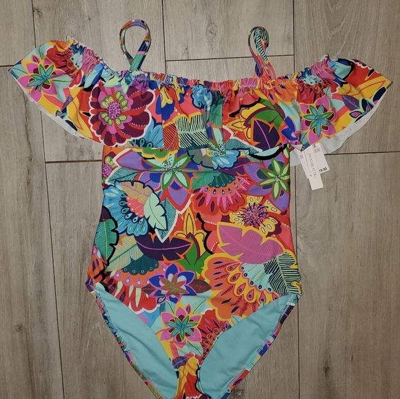 Bleu Rod Beattie Make It Pop off the shoulder Sz 6 ruffle swimsuit - Picture 14 of 15